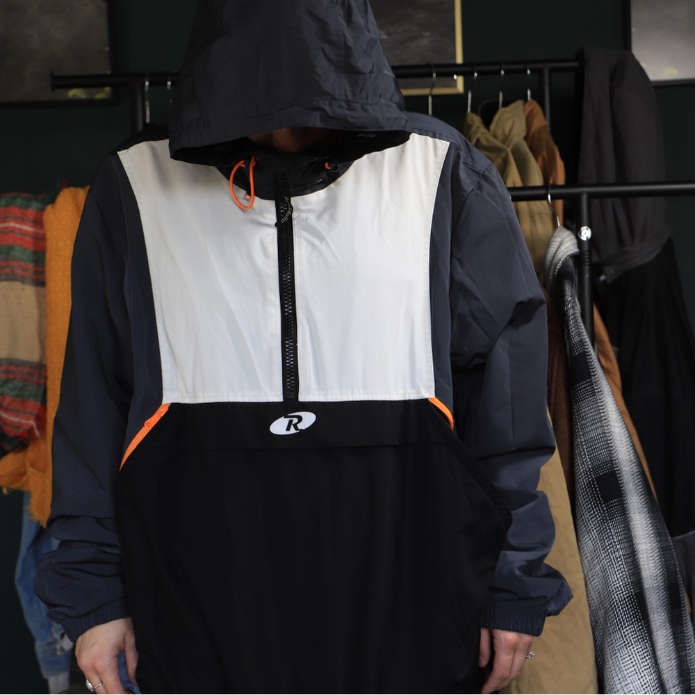 Stylish Black and White Windbreaker with Hood